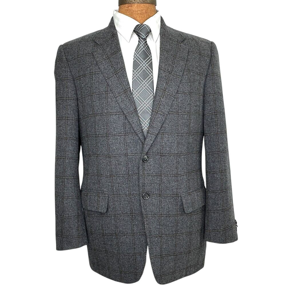Corneliani Men 40R Gray Blazer Jacket Sport Coat Wool  Cashmere Windowpane